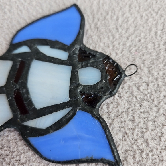 Stained Glass Angel Suncatcher Hanging Blue White Metal 3.5" Handcrafted - Picture 7 of 10